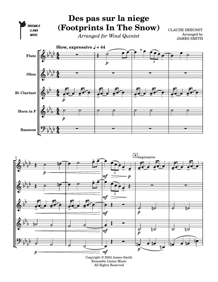 Des pas sur la neige (Footprints In The Snow) for Wind Quintet Woodwind Quintet scores gallery preview page 1