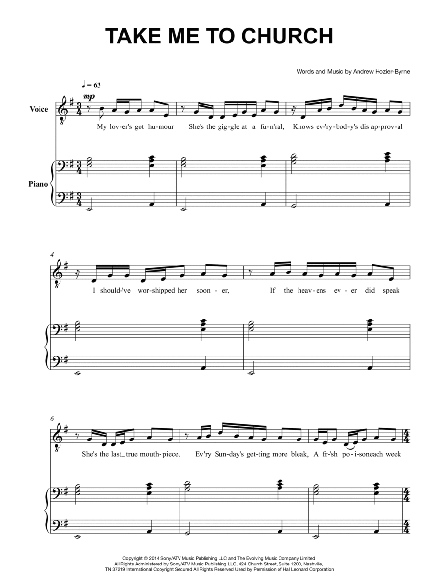Take Me To Church Voice scores gallery preview page 1