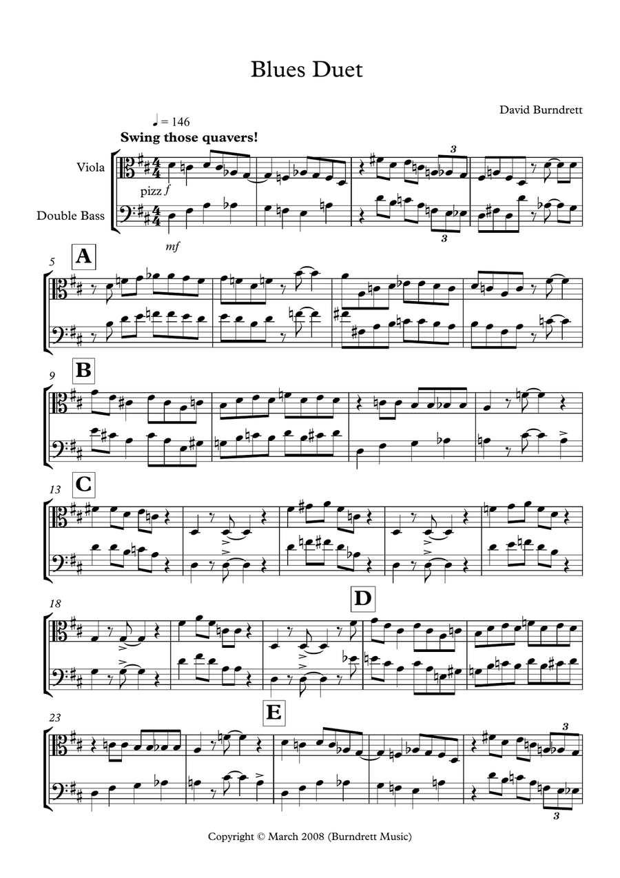 Blues Duet for Viola and Double Bass String Duet scores gallery preview page 1