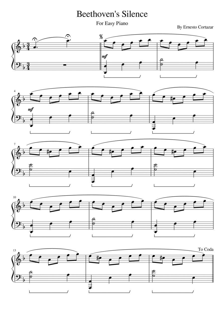 Beethoven's Silence-For Easy Piano-Ernesto Cortazar Easy Piano scores gallery preview page 1