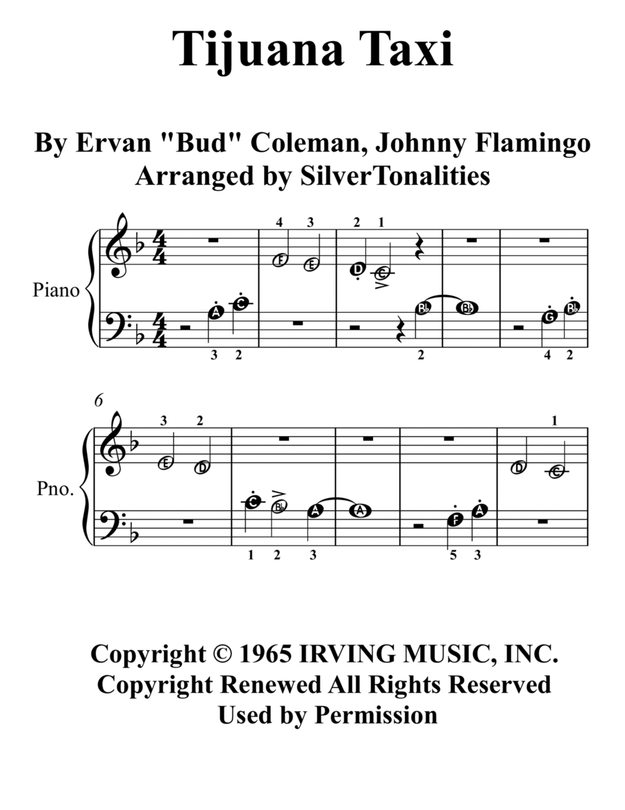 Tijuana Taxi Tijuana Taxi Easy Piano scores gallery preview page 1