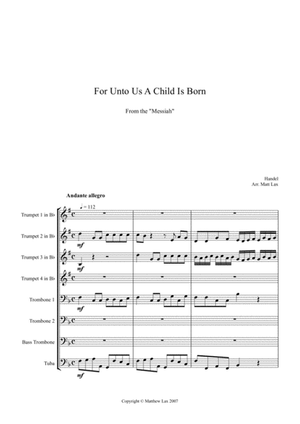 "For Unto Us" From Handel's Messiah (Brass Octet)