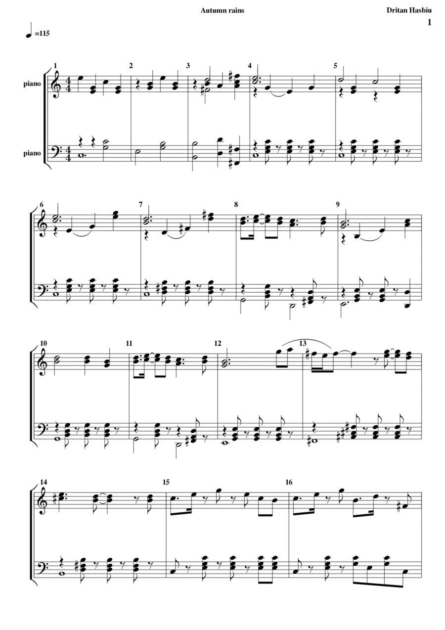 Autumn rains Piano Solo scores gallery preview page 1
