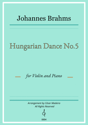 Book cover for Hungarian Dance No.5 by Brahms - Violin and Piano (Full Score and Parts)