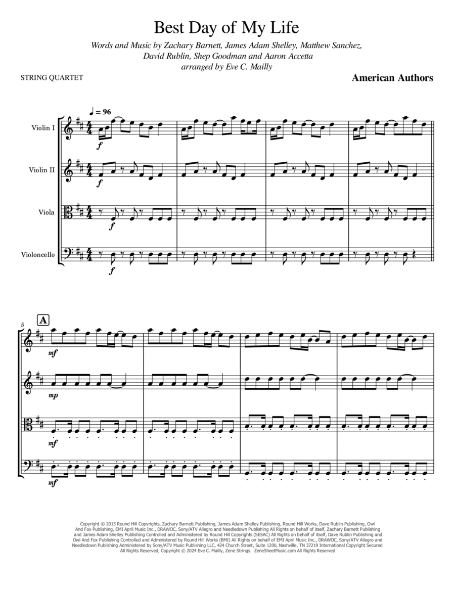 Best Day Of My Life Best Day Of My Life String Quartet scores gallery preview page 1