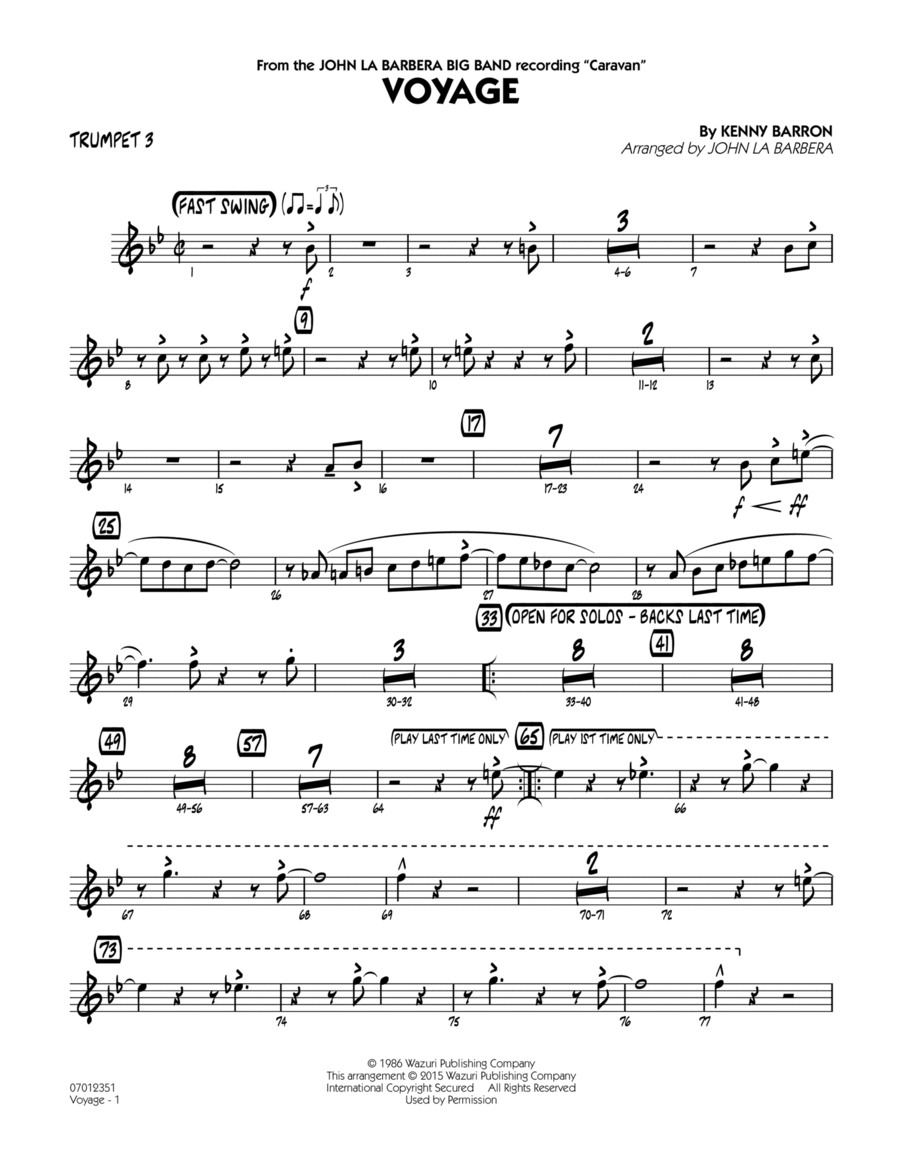 Voyage - Trumpet 3 Trumpet scores gallery preview page 1