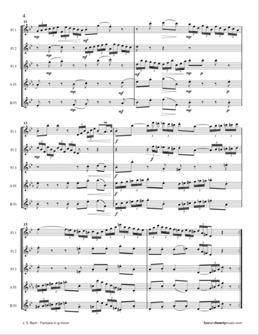 Fantasia in g minor, BWV 906, arranged for flute quartet or quintet Flute Quartet scores gallery preview page 4