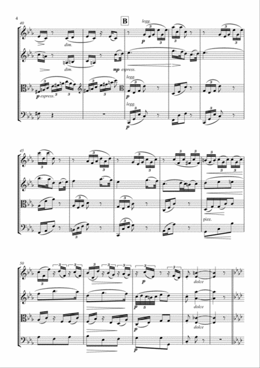 Symphony No.3 - III. Poco Allegretto - J. Brahms - For String Quartet (Full Score and Parts) String Quartet scores gallery preview page 4
