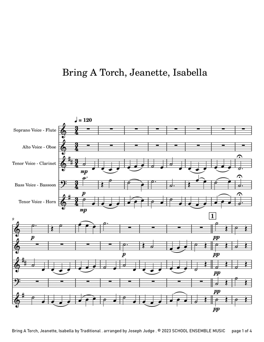 Bring A Torch for Woodwind Quartet in Schools Woodwind Quartet scores gallery preview page 1