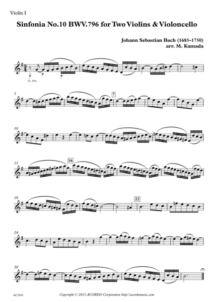 Sinfonia No.10 BWV.796 for Two Violins & Violoncello image number null
