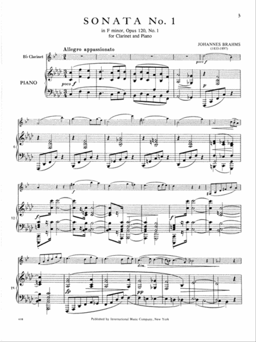 Sonata No. 1 In F Minor, Opus 120 Clarinet Solo scores gallery preview page 2