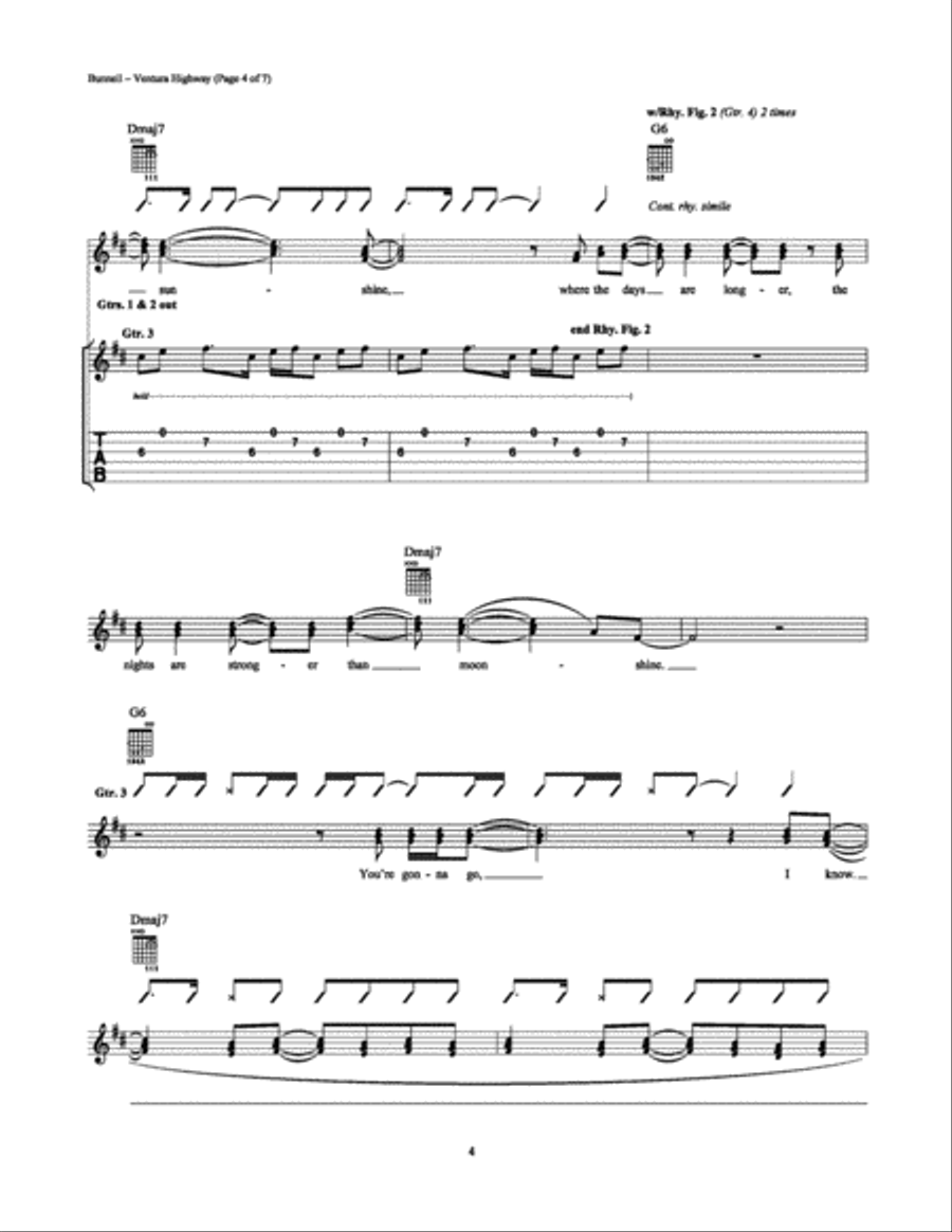 Ventura Highway Guitar Tablature scores gallery preview page 4
