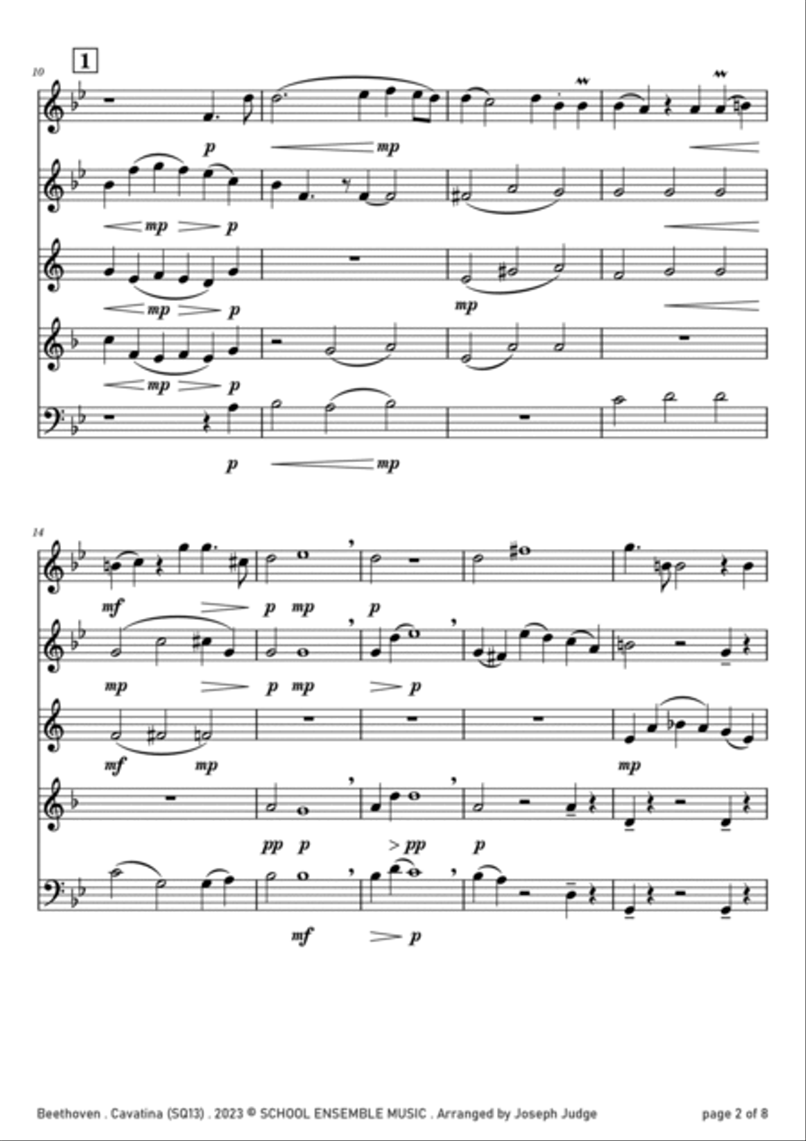 Cavatina by Beethoven for Woodwind Quintet in Schools Woodwind Quintet scores gallery preview page 2