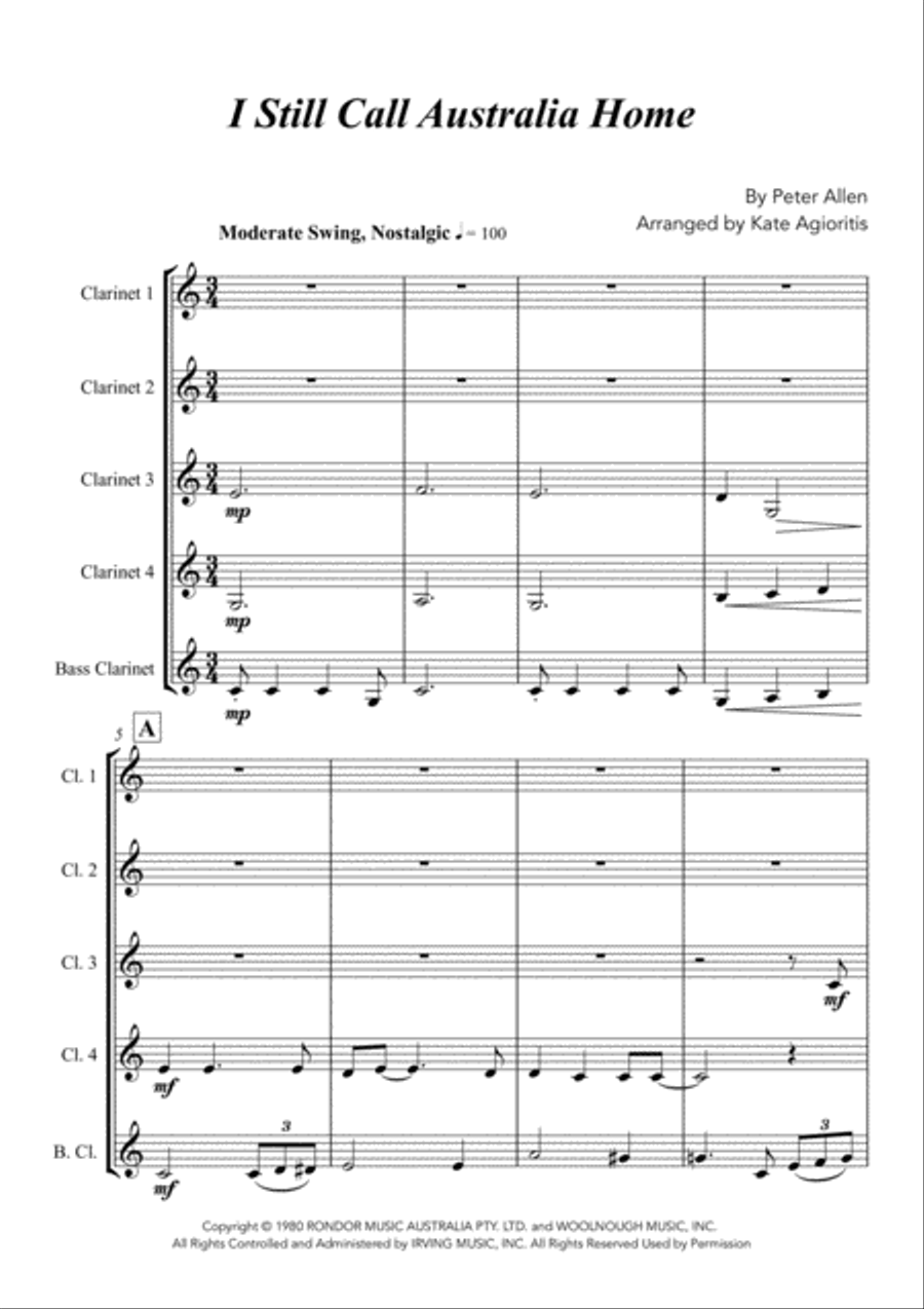I Still Call Australia Home Clarinet Choir scores gallery preview page 2