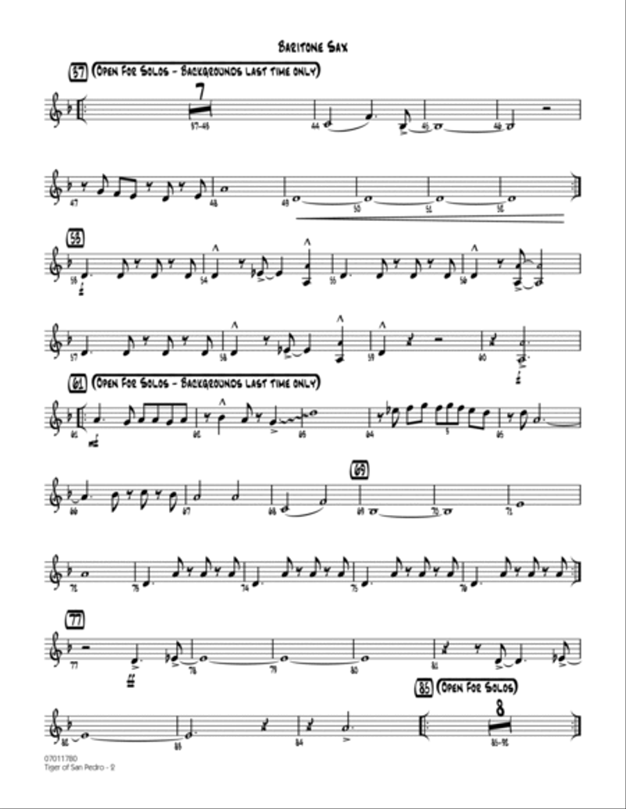 Tiger Of San Pedro - Baritone Sax Jazz Ensemble scores gallery preview page 2