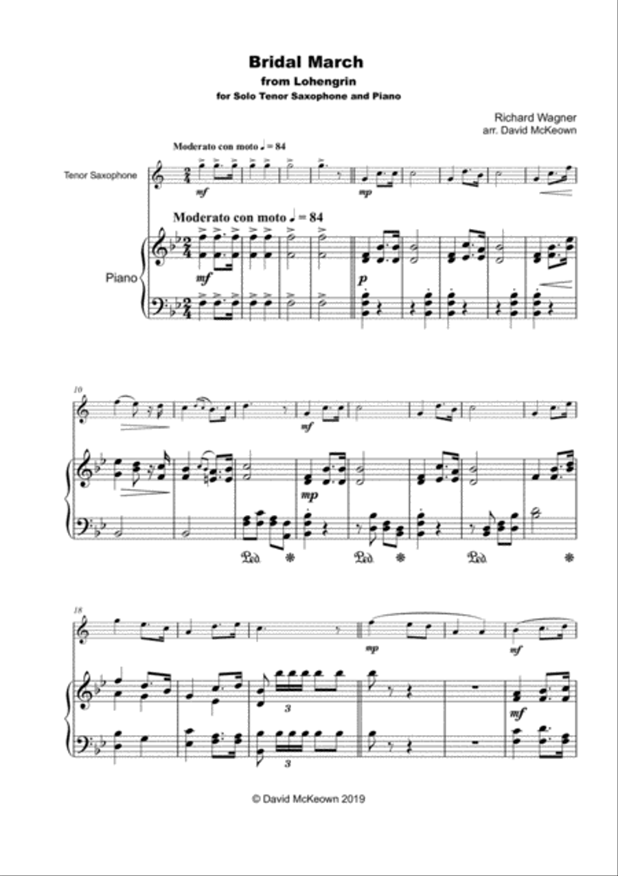 Bridal March, "Here Comes The Bride", for Solo Tenor Saxophone and Piano image number null