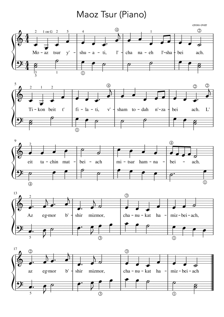 Ma'oz Tzur (Traditional Hanukkah Song) Late Beginner Piano Sheet