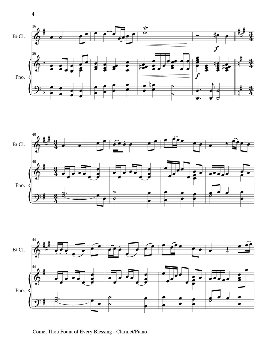 COME, THOU FOUNT OF EVERY BLESSING (Bb Clarinet/Piano and Clarinet Part) image number null