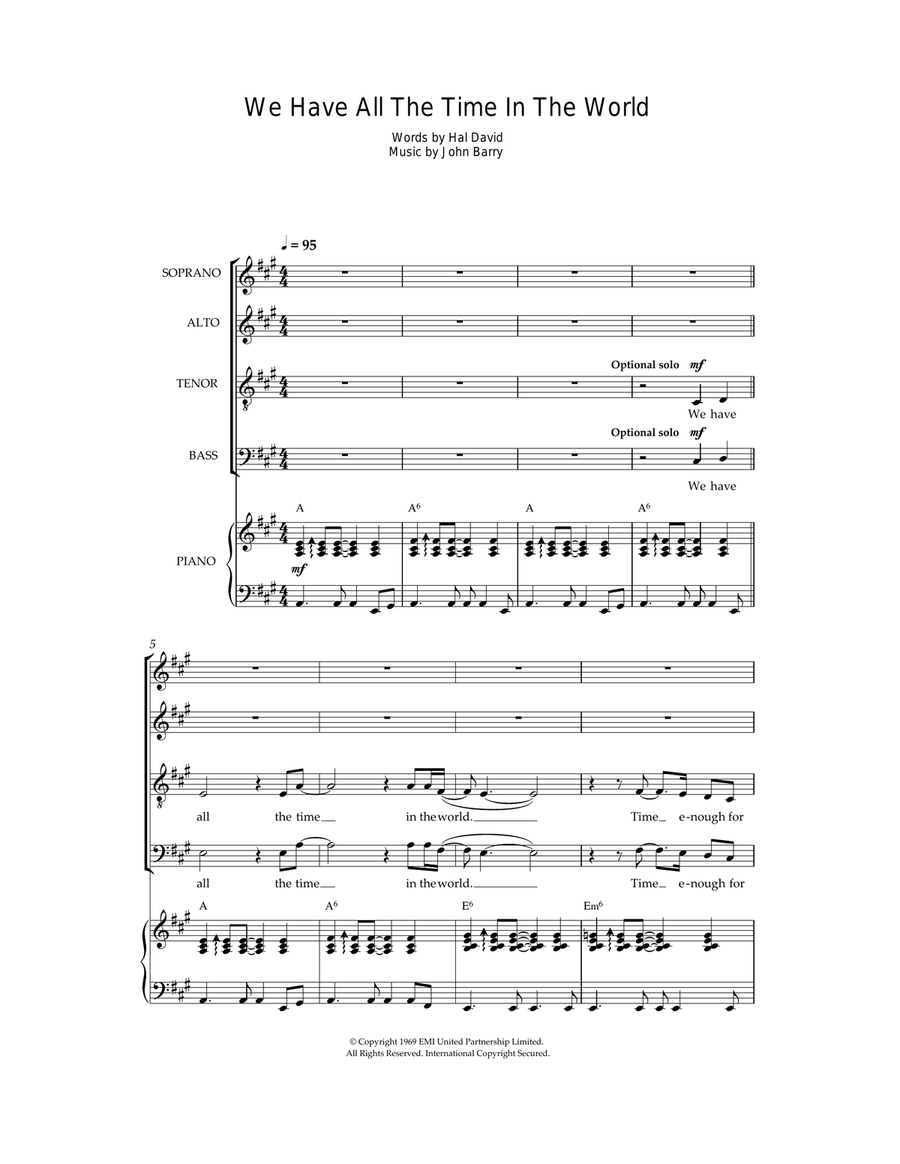 We Have All The Time In The World Choir scores gallery preview page 1