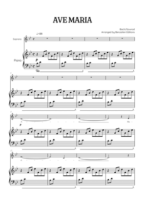 Bach / Gounod Ave Maria in B flat major [Bb] • soprano sheet music with piano accompaniment