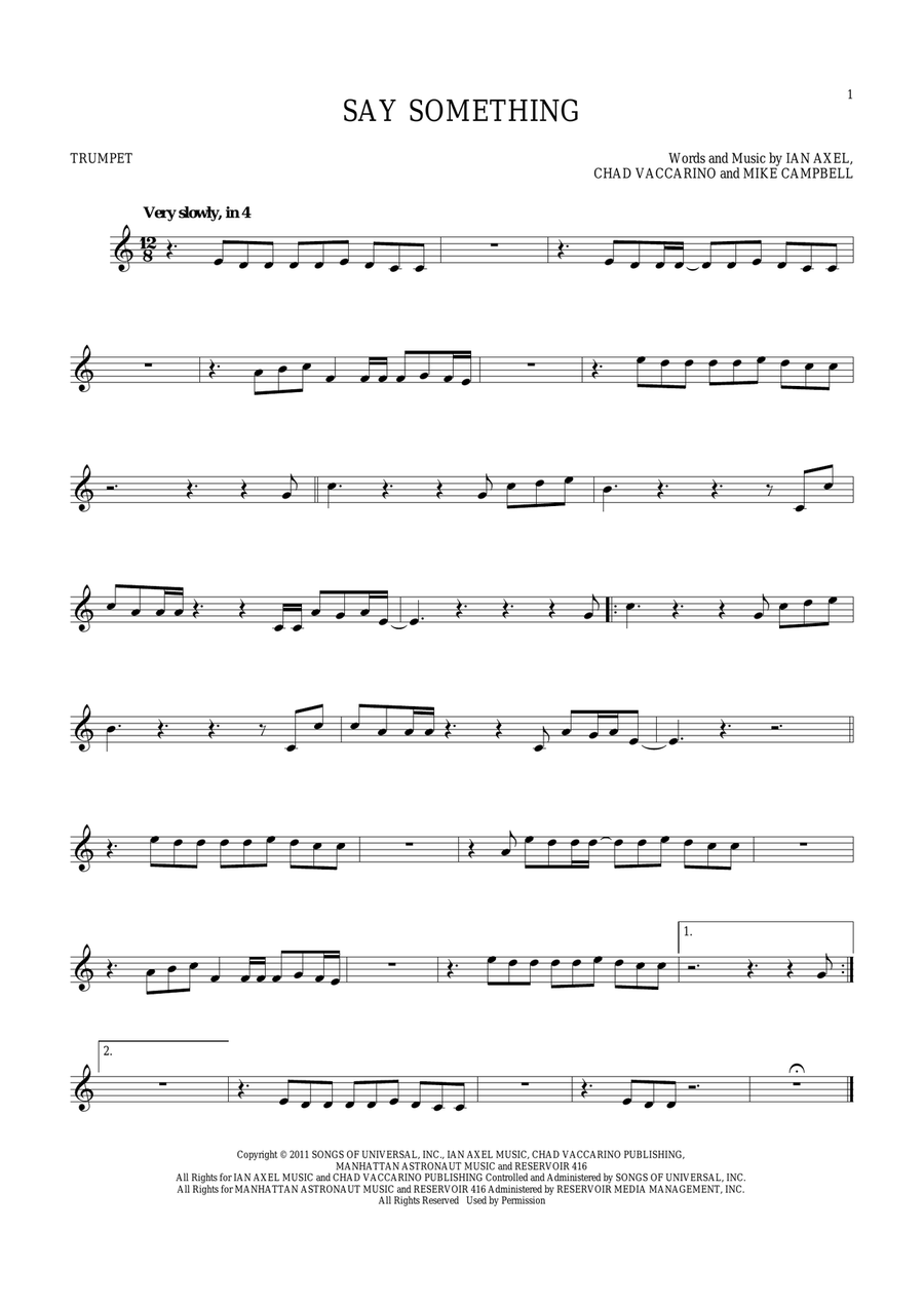 Say Something Trumpet Solo scores gallery preview page 1
