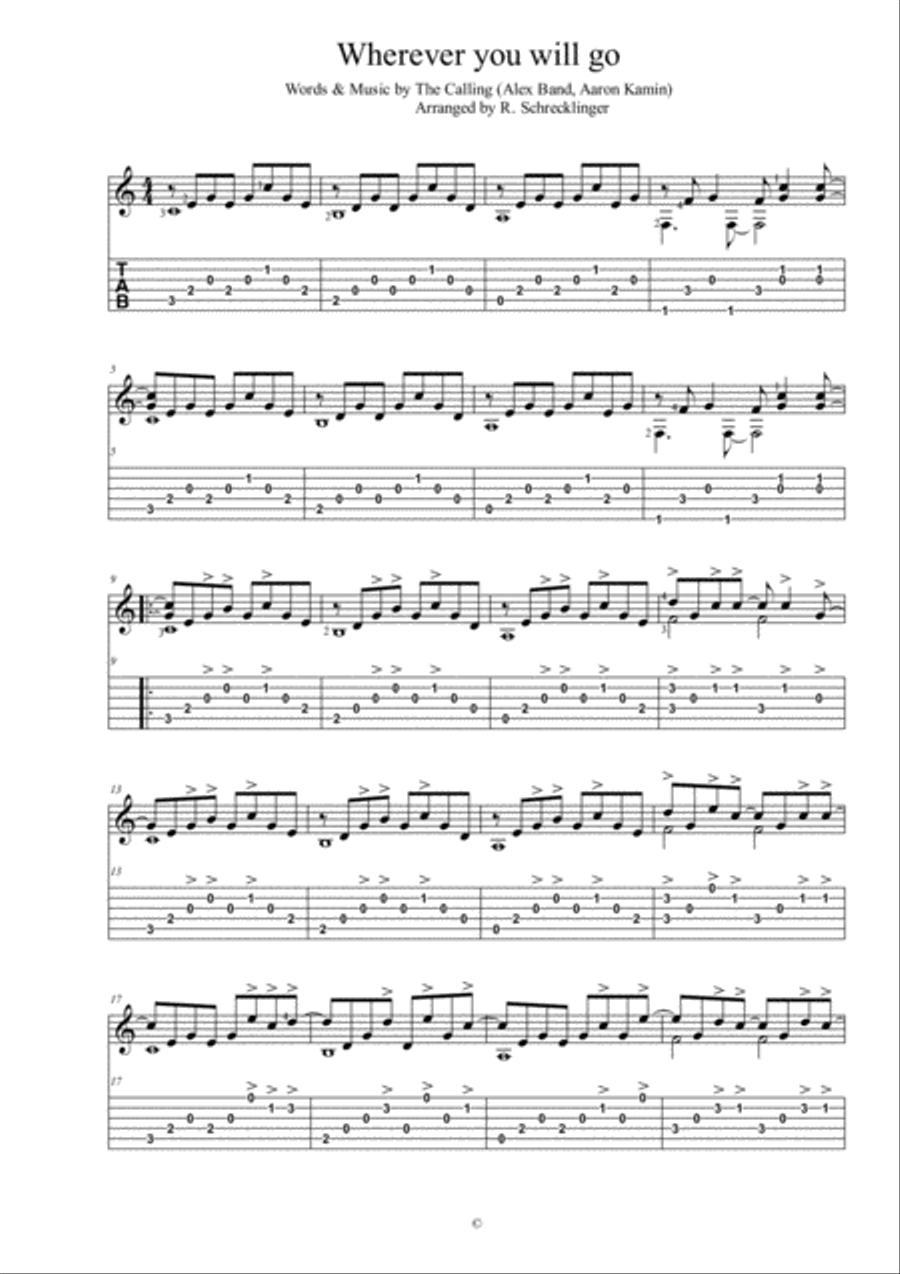 Wherever You Will Go Electric Guitar scores gallery preview page 1