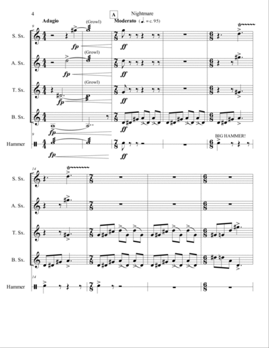 Nightmare for Saxophone Quartet and Percussion Woodwind Quartet scores gallery preview page 4