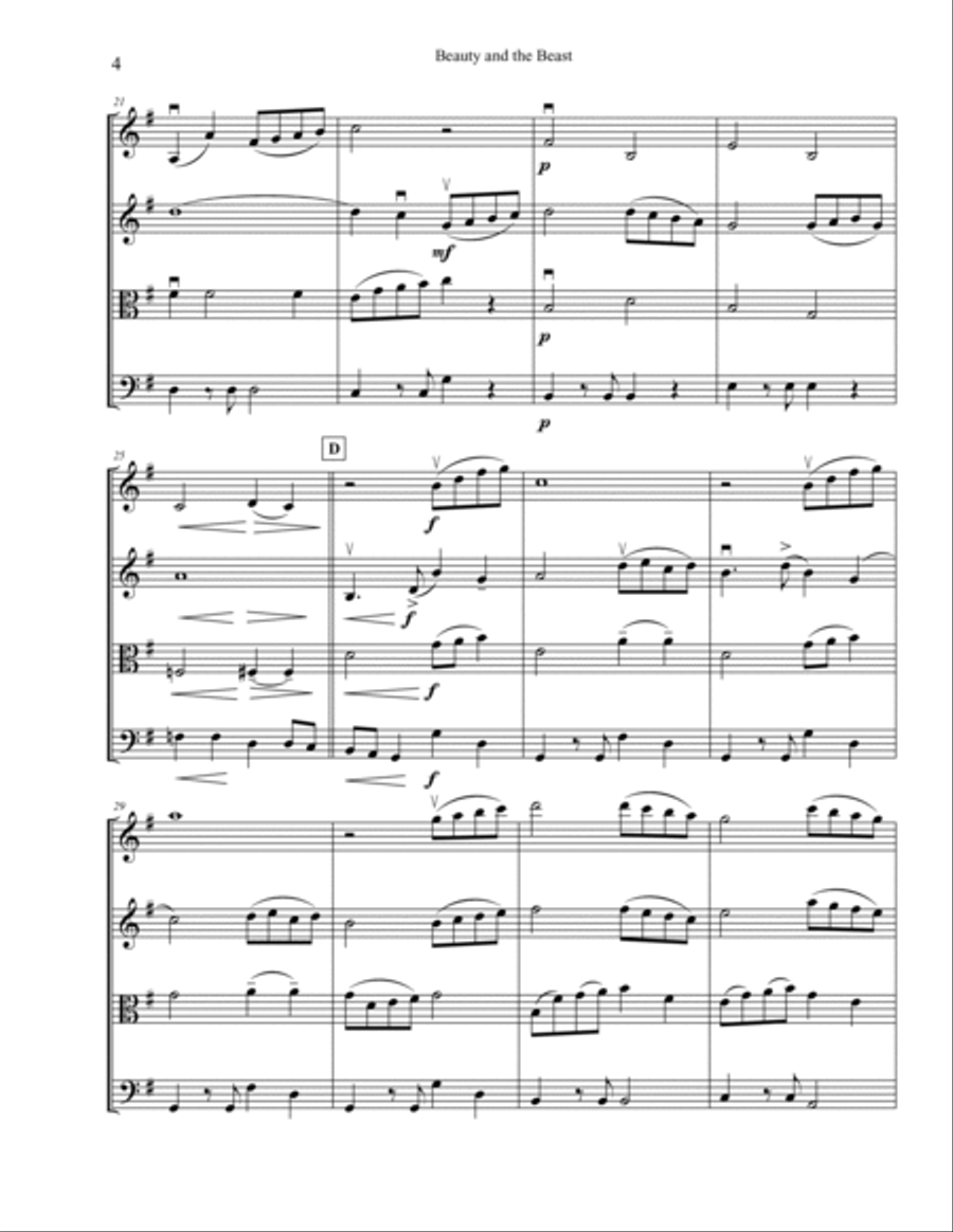 Beauty And The Beast String Quartet scores gallery preview page 4