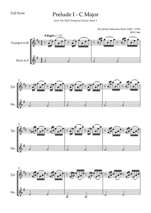 Prelude 1 in C Major BWV 846 (from Well-Tempered Clavier Book 1) for Trumpet in Bb & Horn in F Duo