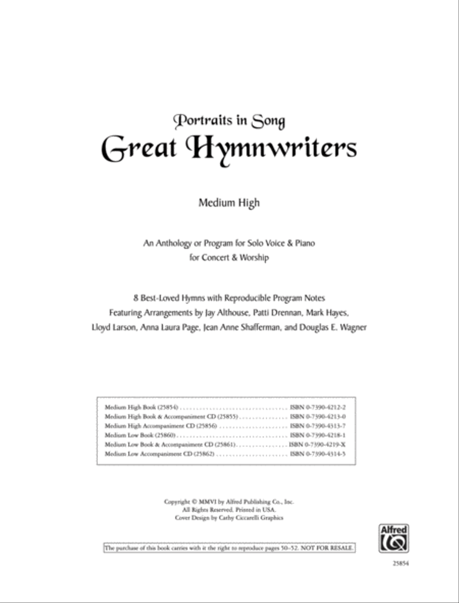 Great Hymn Writers (Portraits in Song) - Medium High High Voice scores gallery preview page 2