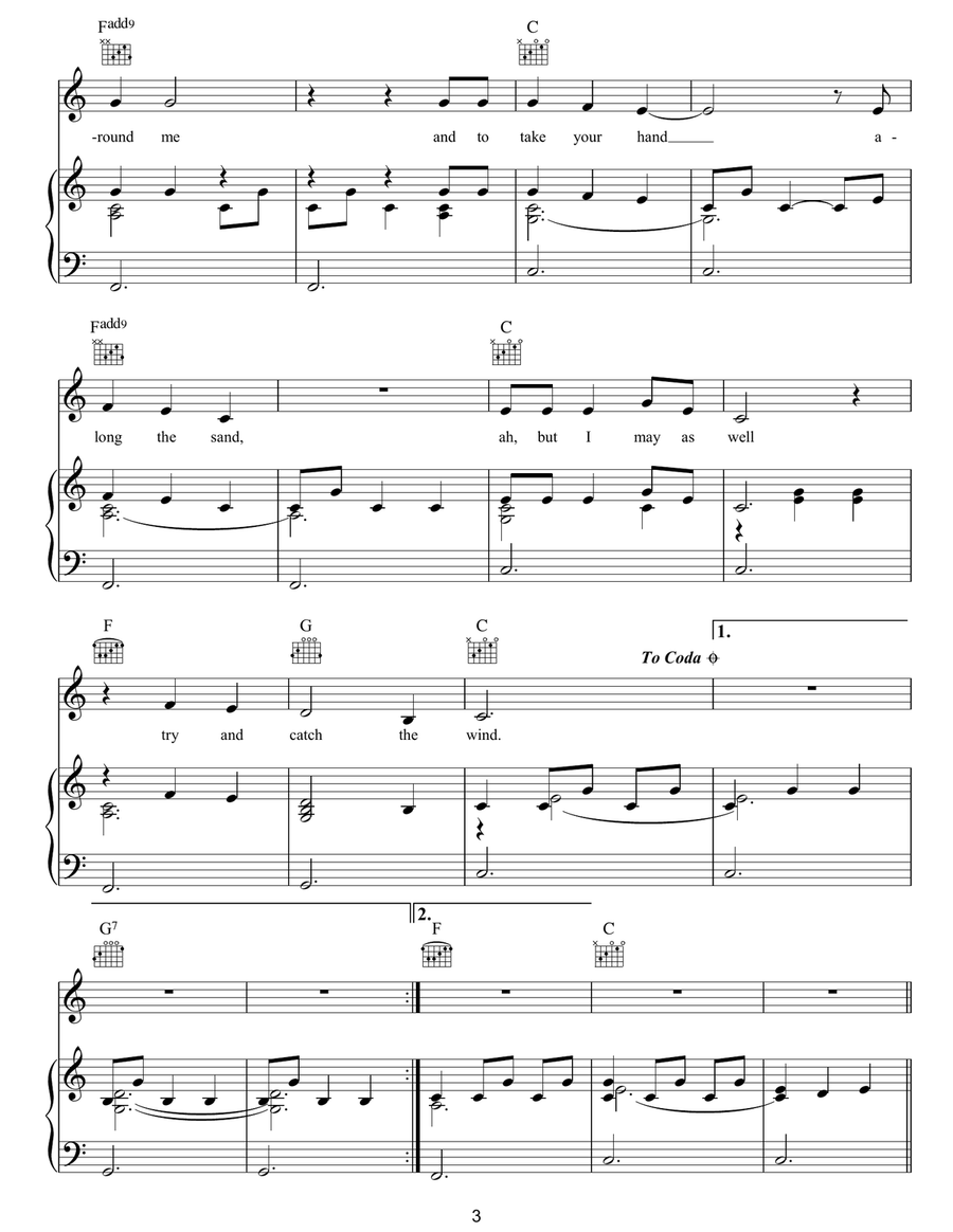 Catch The Wind Piano, Vocal, Guitar scores gallery preview page 3