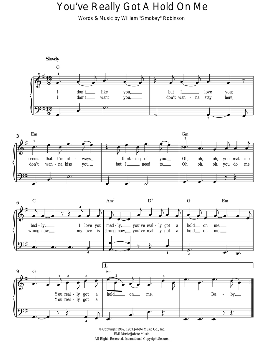 You've Really Got A Hold On Me Easy Piano scores gallery preview page 1
