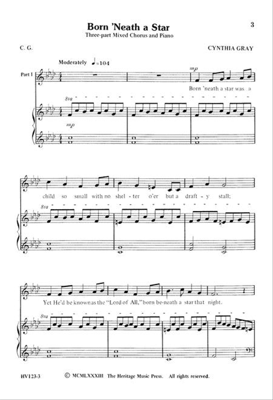 Born 'Neath a Star - 3-part Mixed 3-Part scores gallery preview page 2