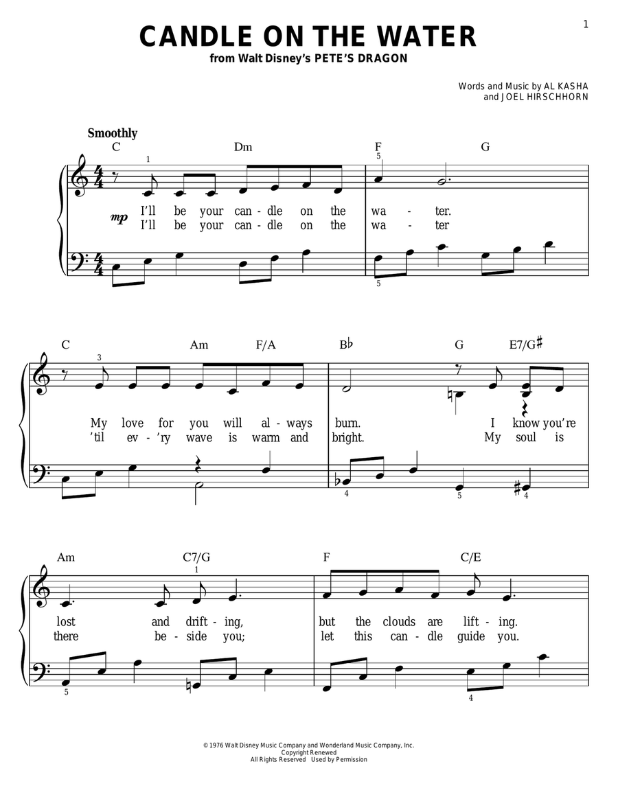Candle On The Water (from Pete's Dragon) Easy Piano scores gallery preview page 1