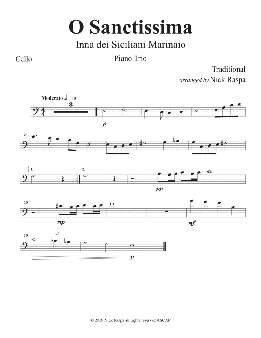 O Sanctissima (Piano Trio) Cello part Piano Trio scores gallery preview page 1