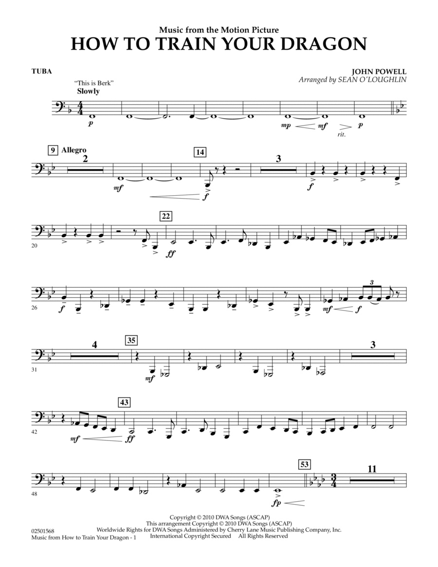 Music from How To Train Your Dragon - Tuba Concert Band scores gallery preview page 1