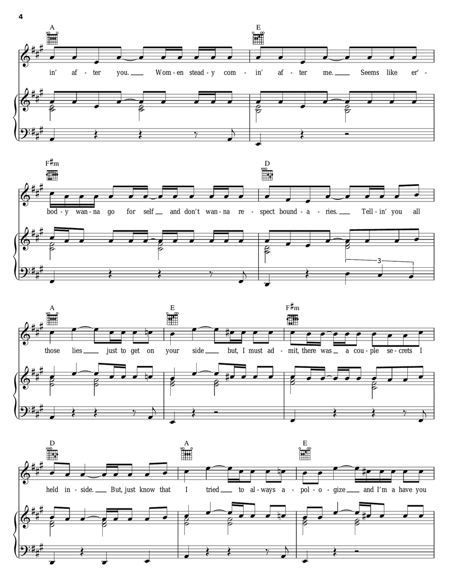 Don't Matter Piano, Vocal, Guitar scores gallery preview page 4