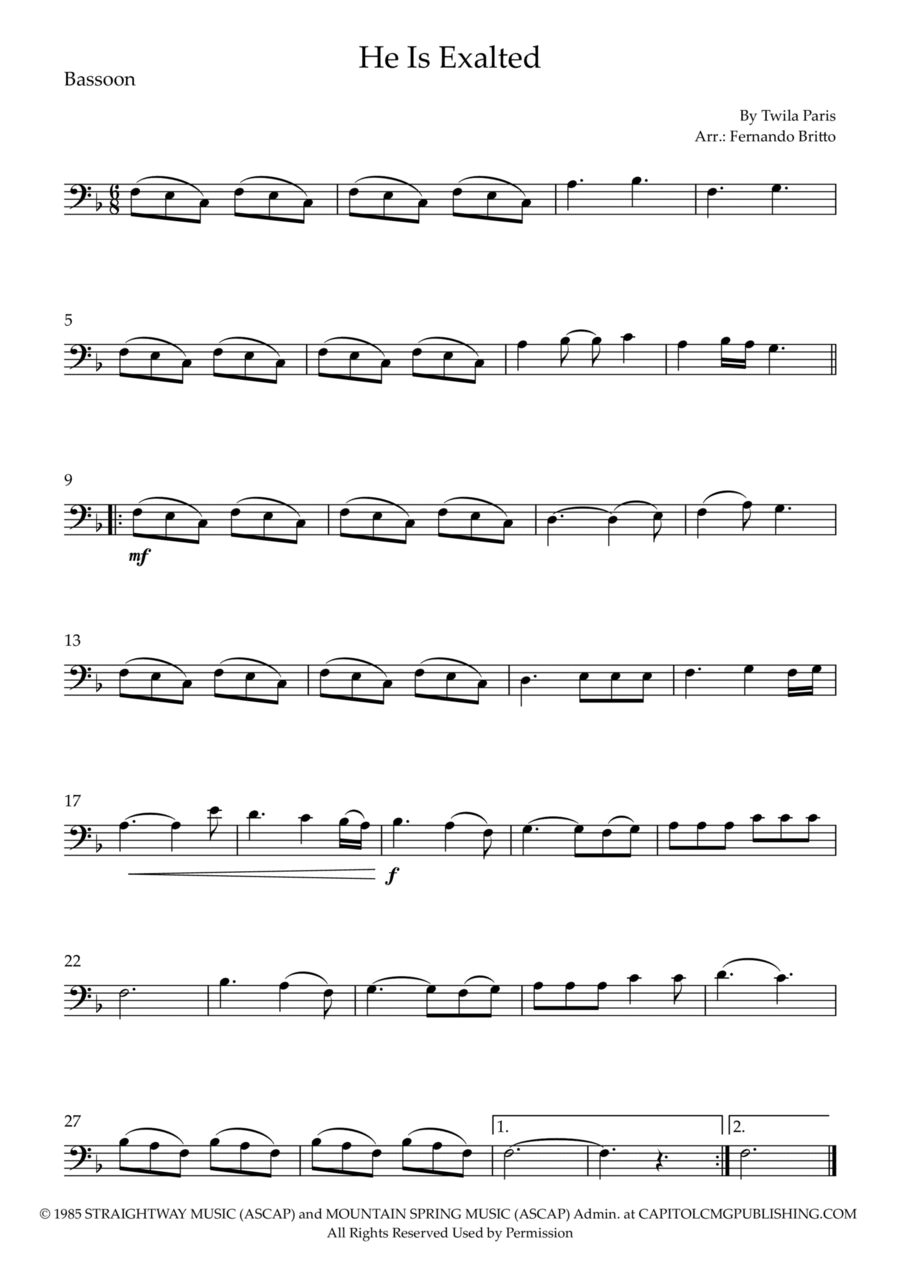 He Is Exalted He Is Exalted Bassoon Solo scores gallery preview page 1