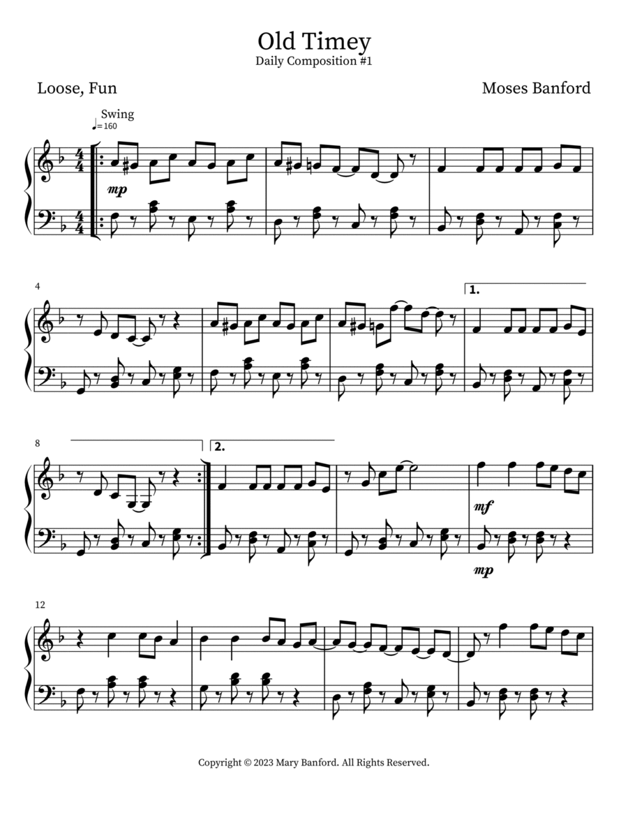 Old Timey Piano Solo scores gallery preview page 1