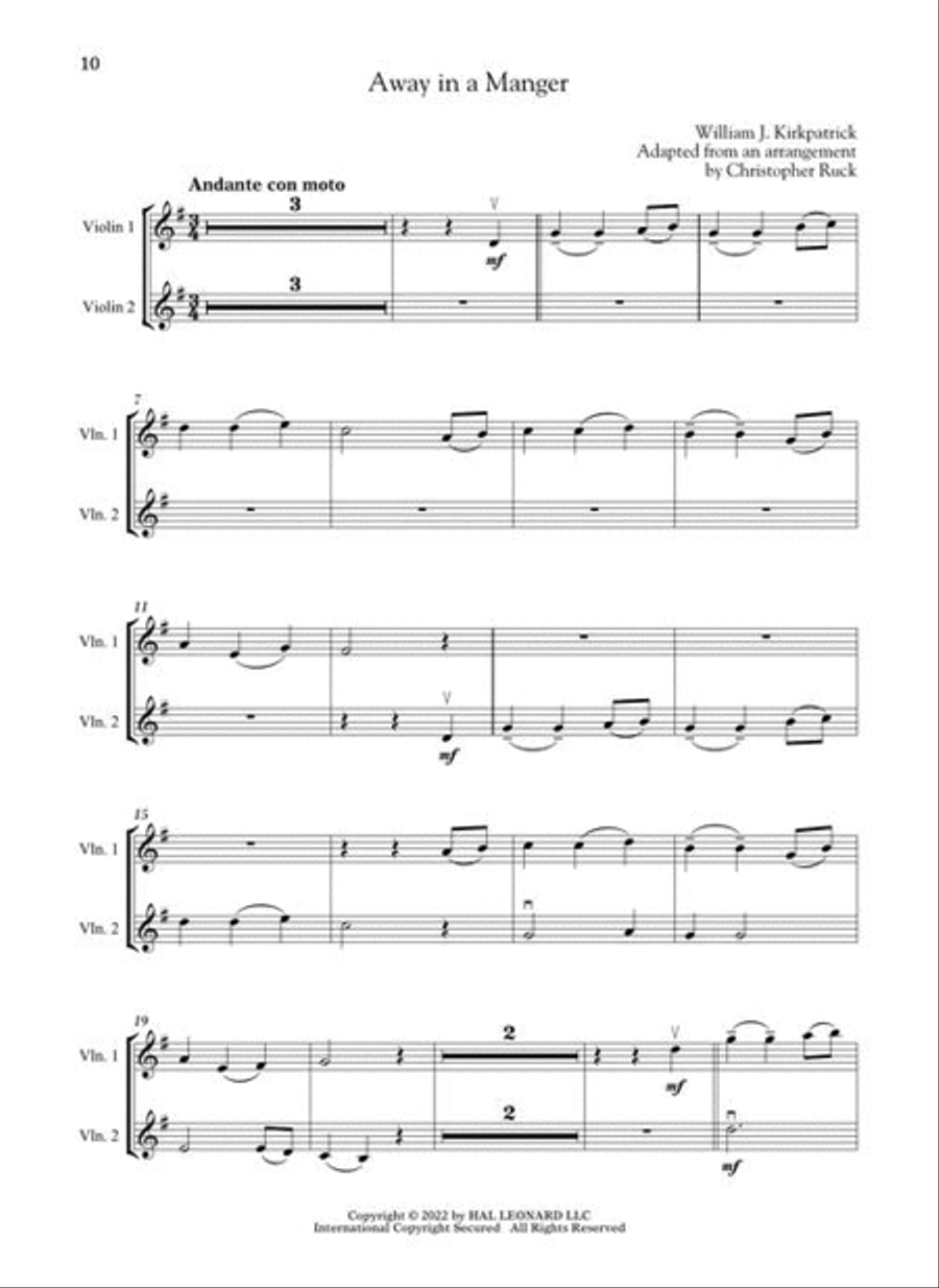 Christmas Carols for Violin Duet and Piano