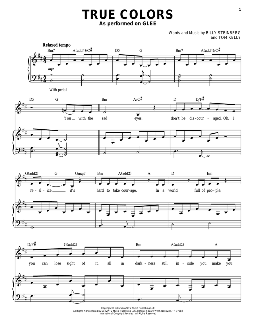 True Colors Piano, Vocal scores gallery preview page 1