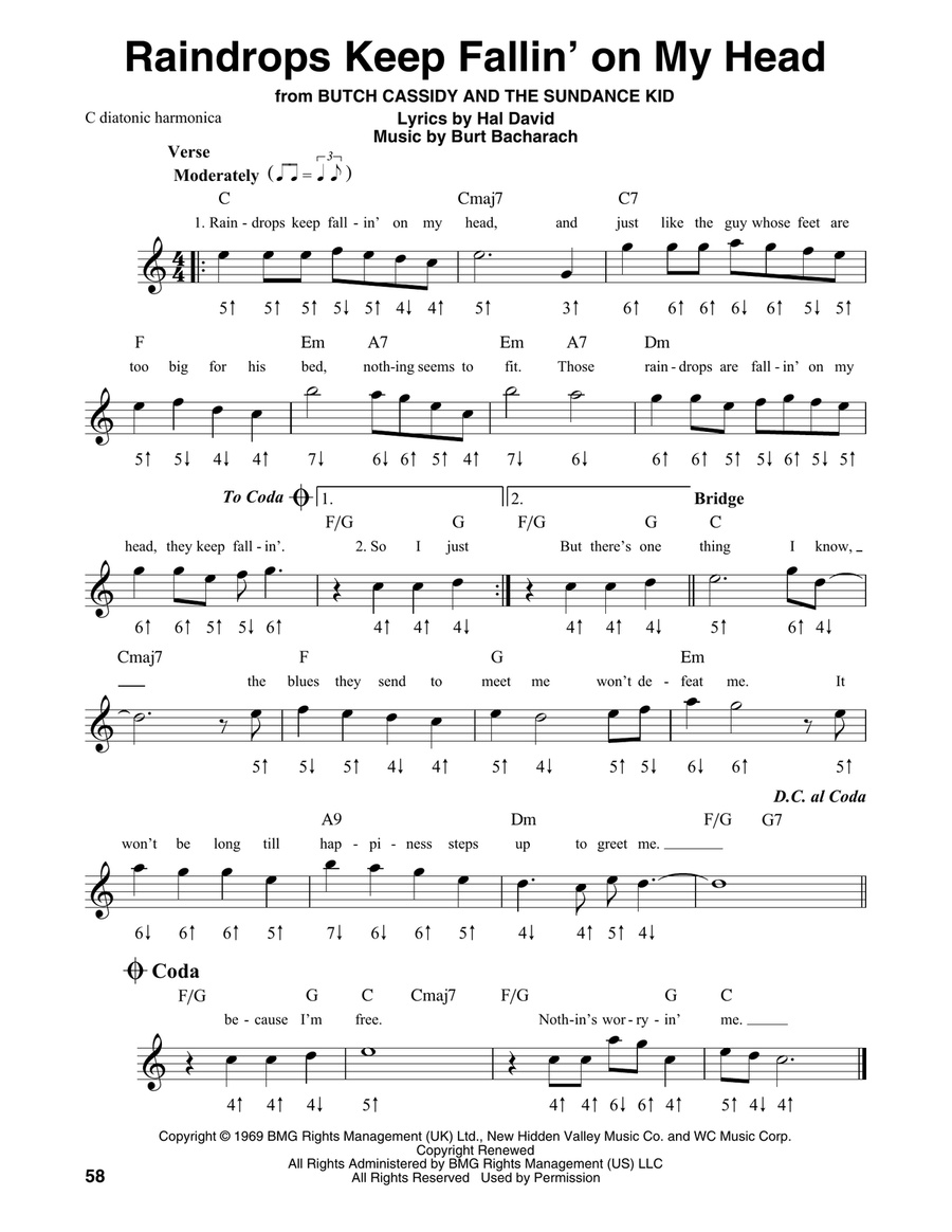 Raindrops Keep Fallin' On My Head Harmonica scores gallery preview page 1