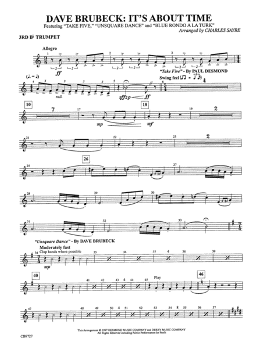 Dave Brubeck: It's About Time: 3rd B-flat Trumpet Concert Band scores gallery preview page 1