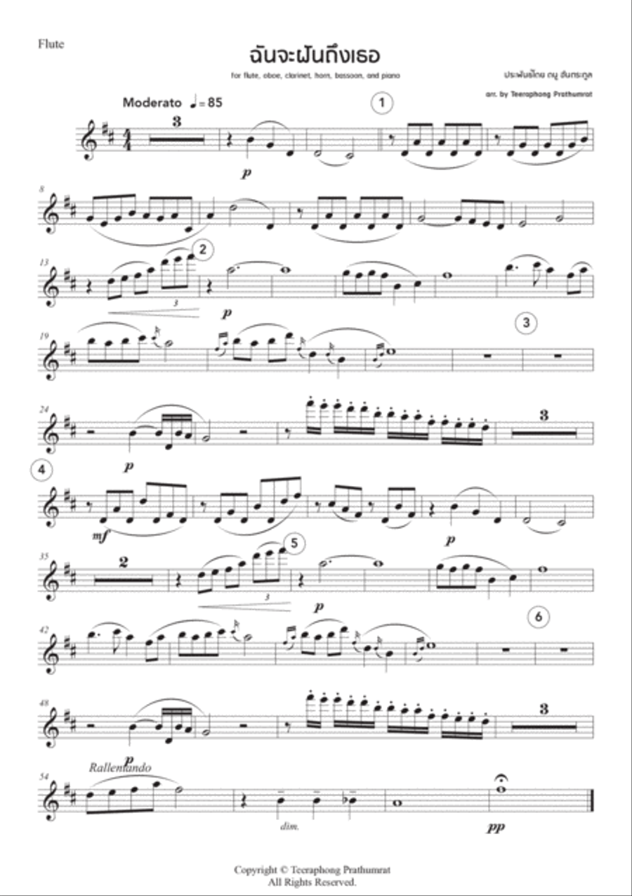 Chan Ja Fun Teung Tor [ I Will Dreams to You ] Woodwind Quintet scores gallery preview page 2