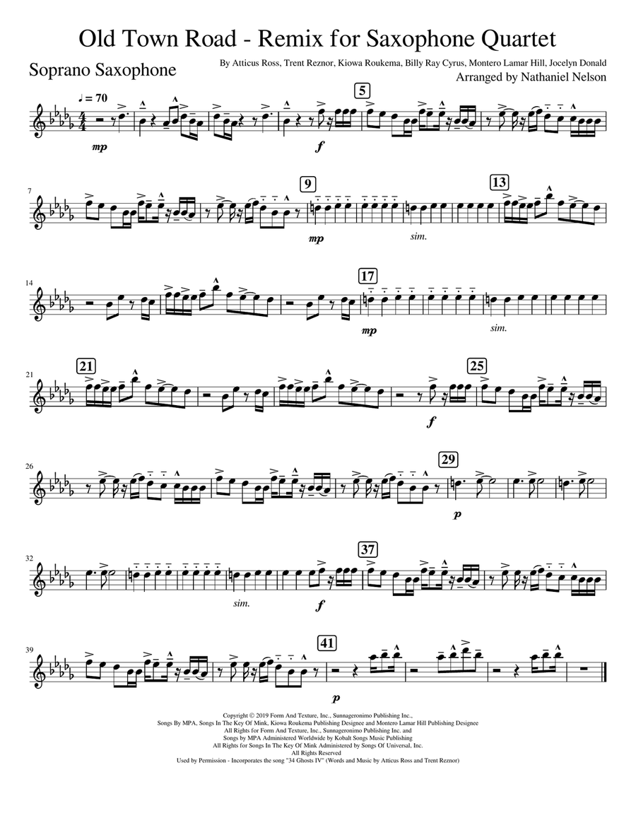 Old Town Road (remix) Woodwind Quartet scores gallery preview page 5
