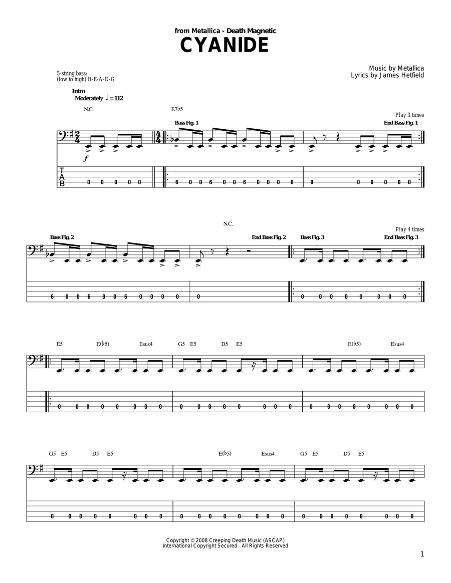 Cyanide Cyanide Bass Guitar Tablature scores gallery preview page 1