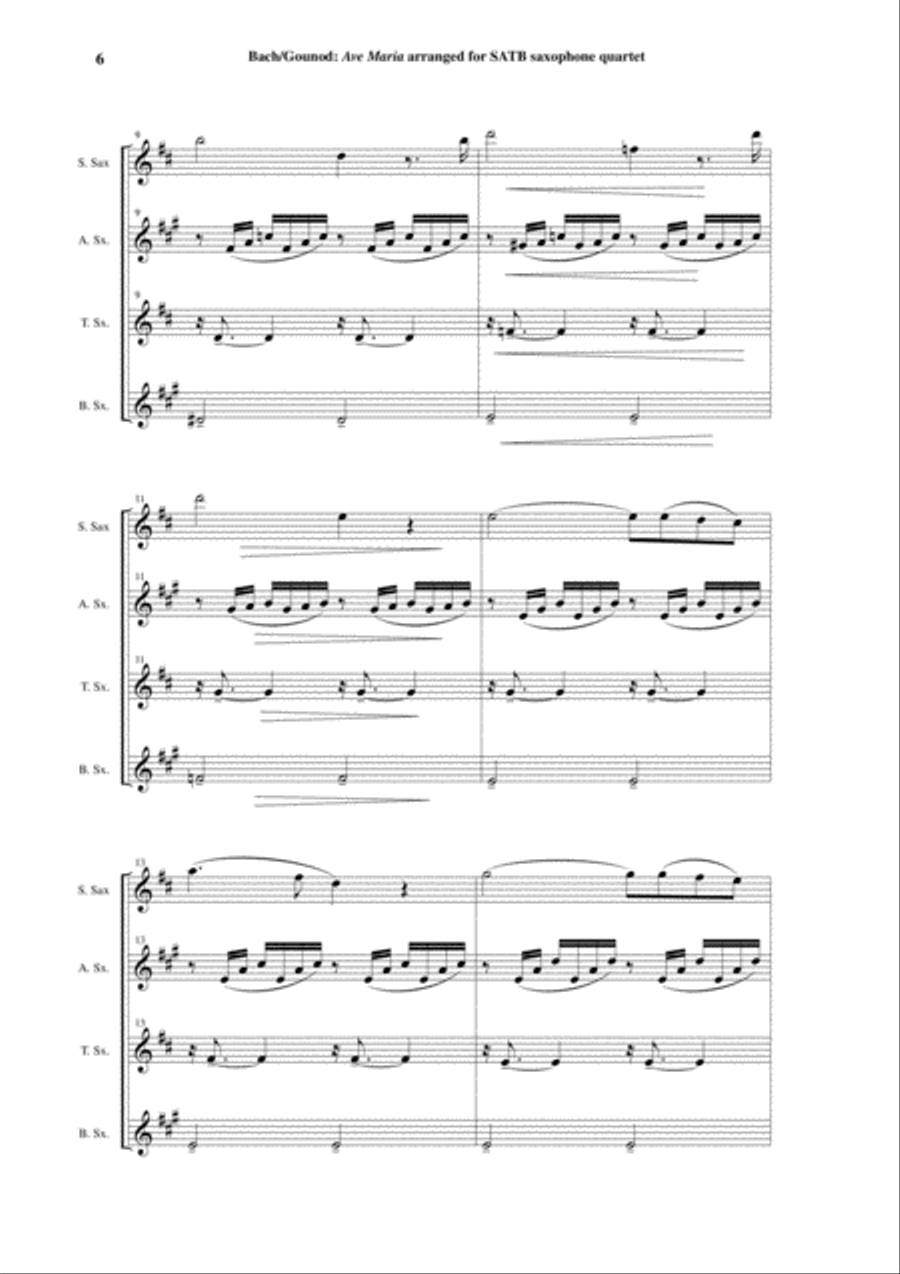 Bach-Gounod: Ave Maria, arranged for SATB saxophone quartet by Paul Wehage Saxophone Quartet scores gallery preview page 6