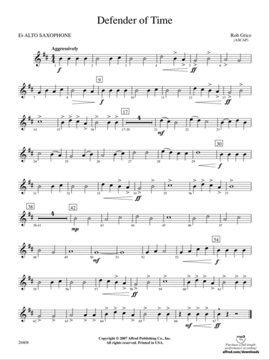 Defender of Time: E-flat Alto Saxophone Concert Band scores gallery preview page 1