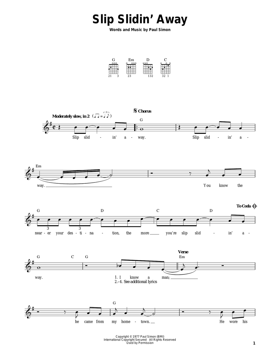 Slip Slidin' Away Slip Slidin' Away Acoustic Guitar scores gallery preview page 1