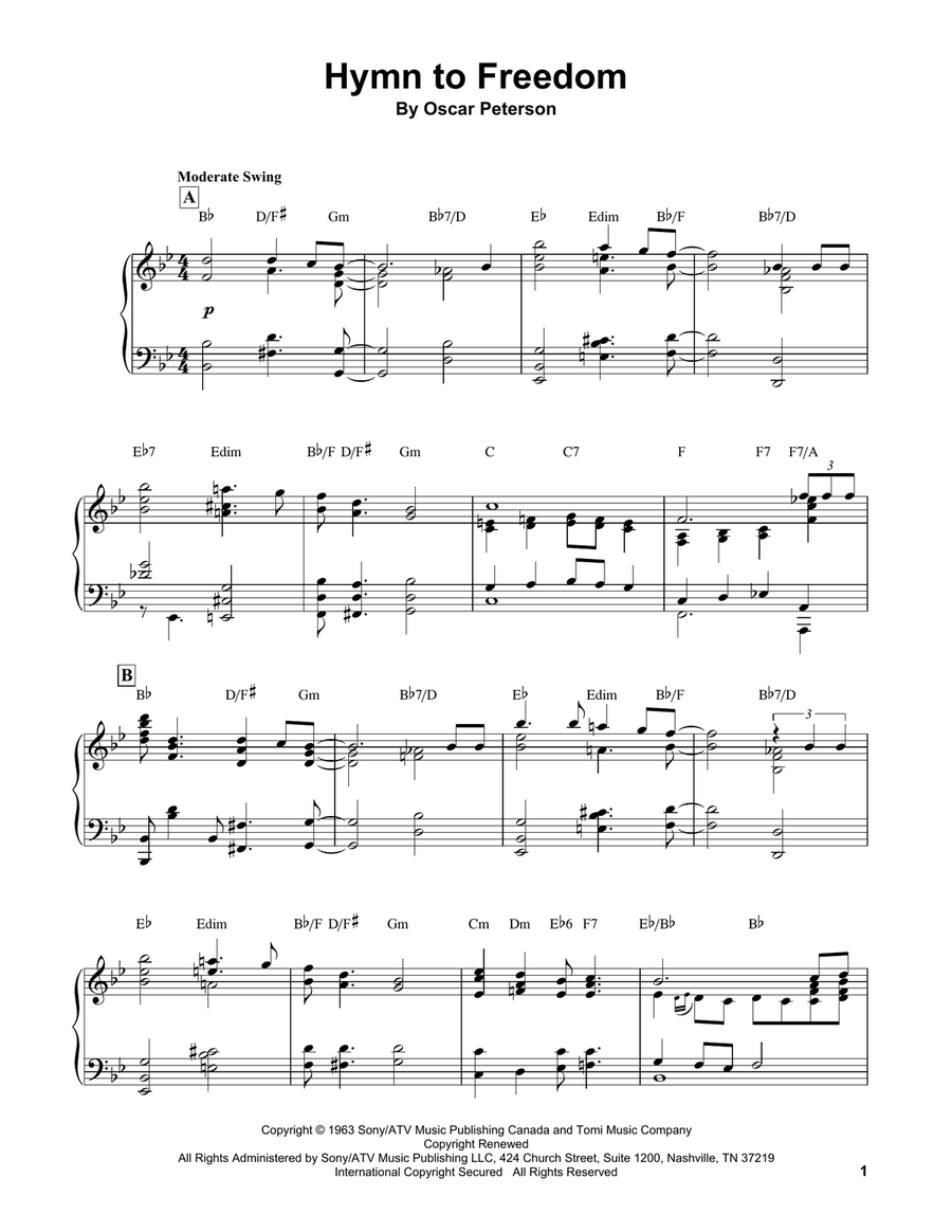 Hymn To Freedom Piano scores gallery preview page 1